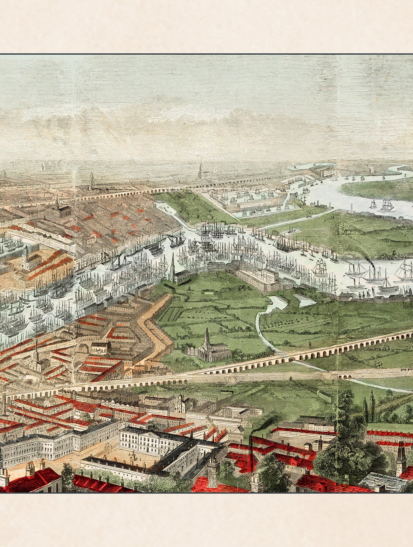 c.1845 Panoramic View of London and the River Thames