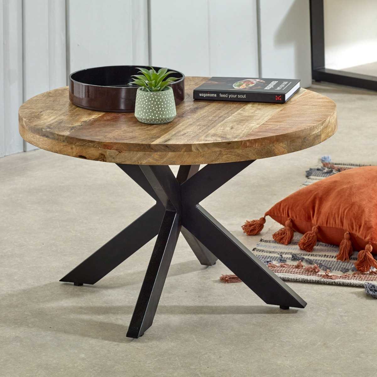 Brushwood Solid Wood Coffee Table With Metal Spider Legs