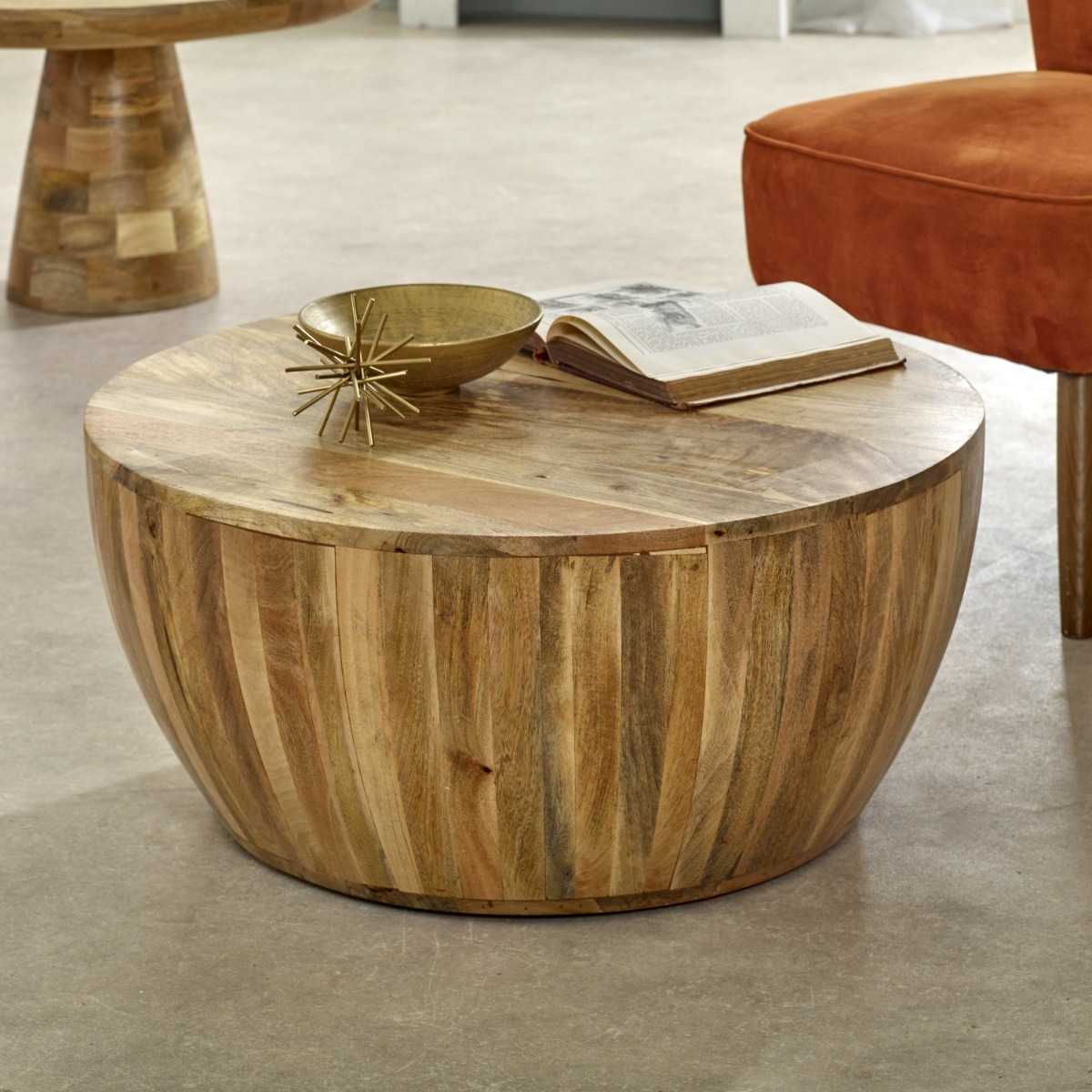 Brushwood Solid Wood Drum Coffee Table