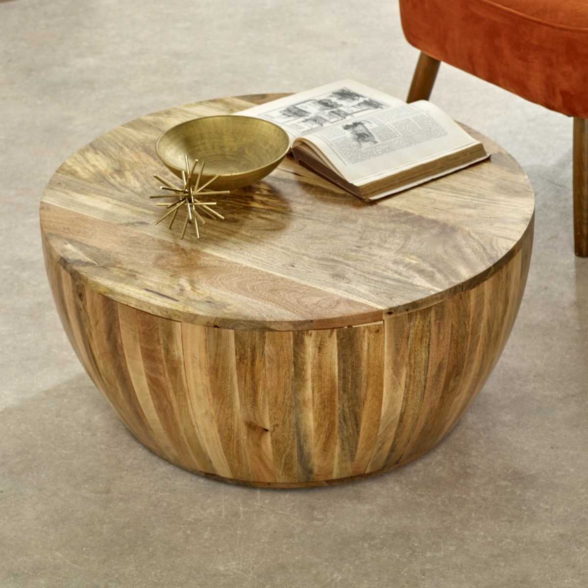 Brushwood Solid Wood Drum Coffee Table