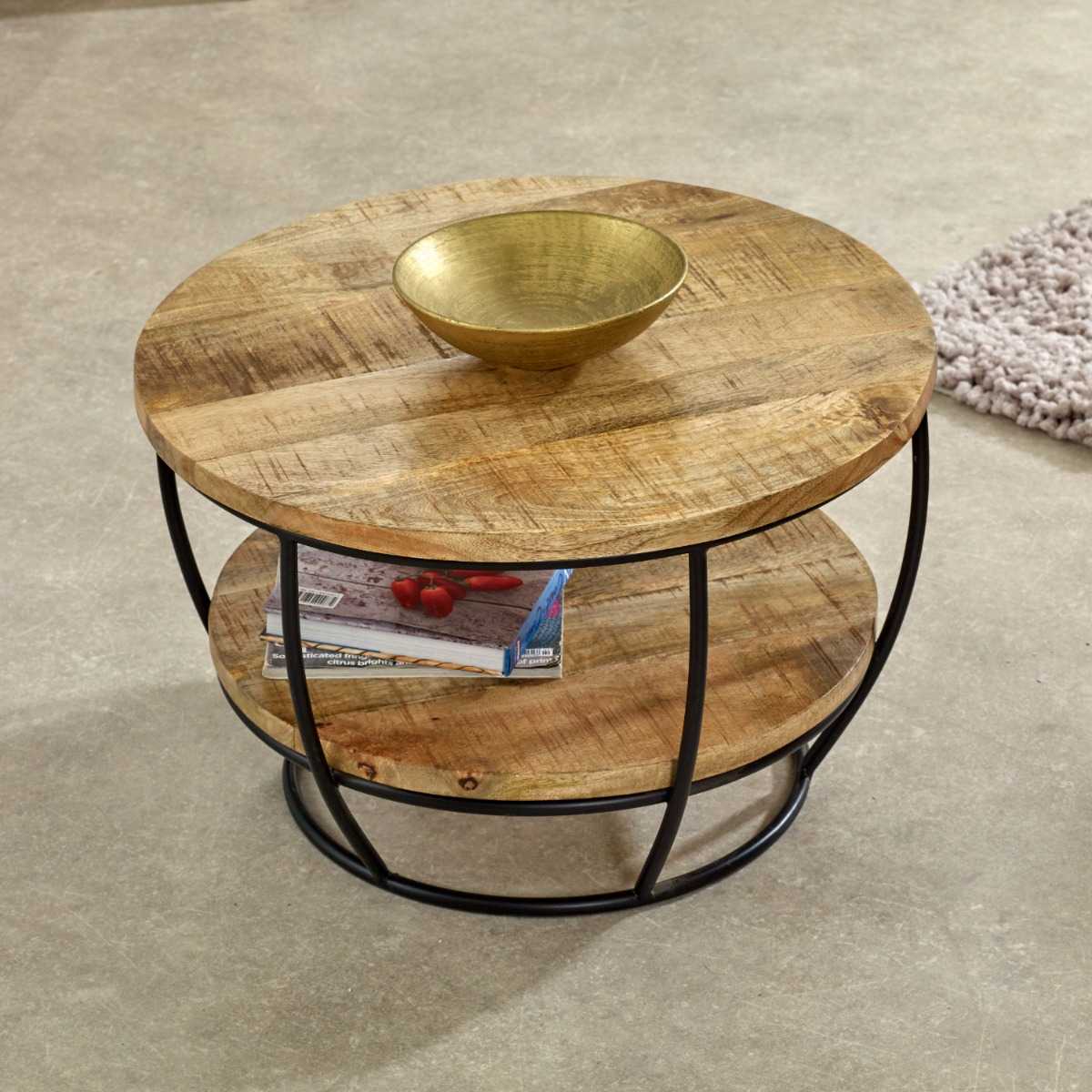 Brushwood Solid Wood & Metal Coffee Table With Shelf