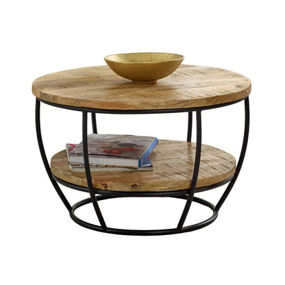 Brushwood Solid Wood & Metal Coffee Table With Shelf