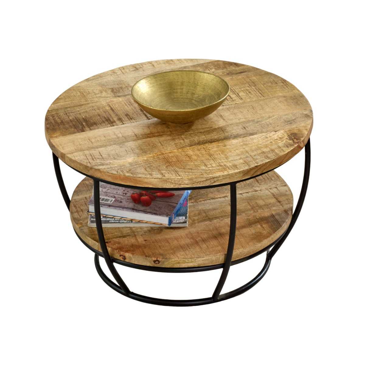 Brushwood Solid Wood & Metal Coffee Table With Shelf