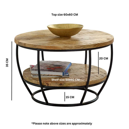 Brushwood Solid Wood & Metal Coffee Table With Shelf