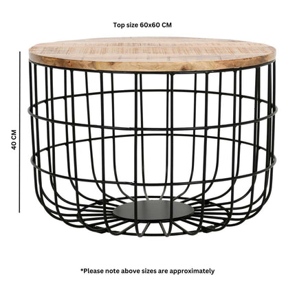 Brushwood Solid Wood & Metal Wire Coffee Table