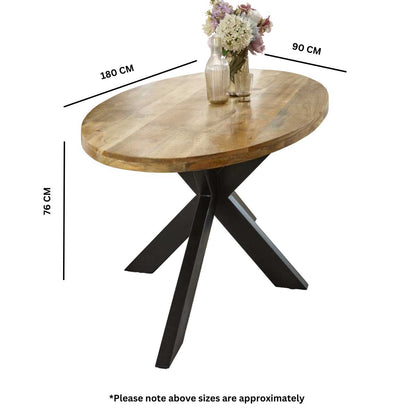 Brushwood Solid Wood & Metal Oval Dining Table 6-8 Seater