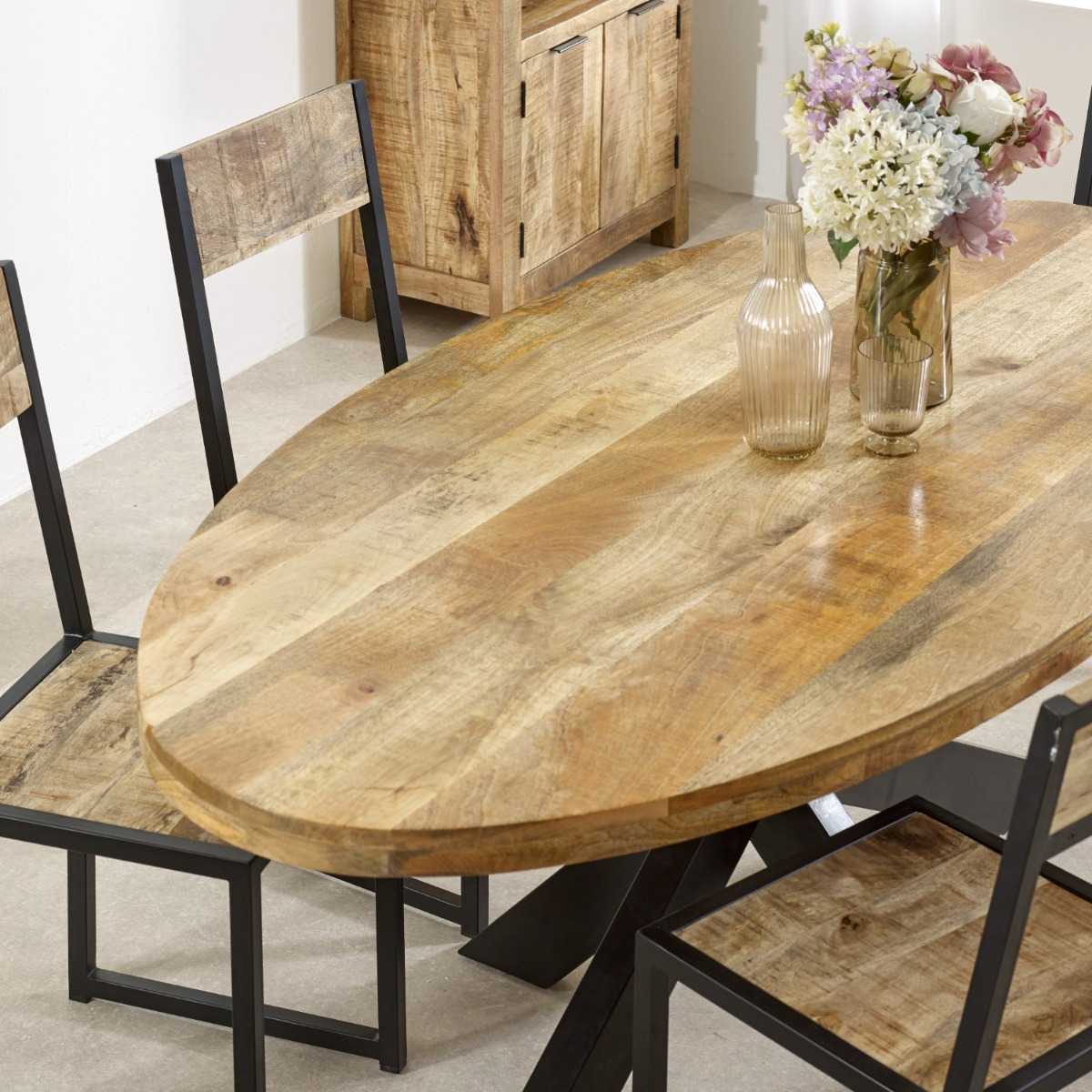 Brushwood Solid Wood & Metal Oval Dining Table 6-8 Seater