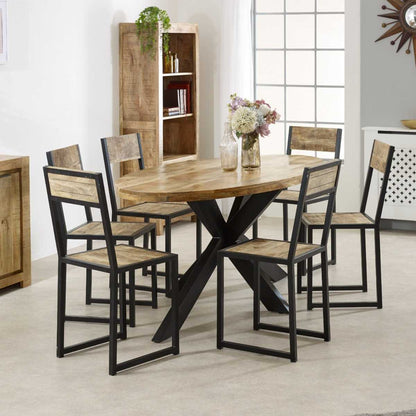 Brushwood Solid Wood & Metal Oval Dining Table 6-8 Seater