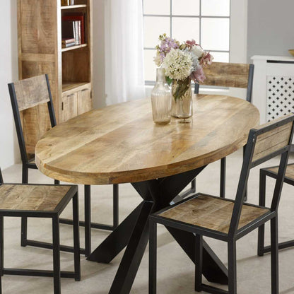 Brushwood Solid Wood & Metal Oval Dining Table 6-8 Seater