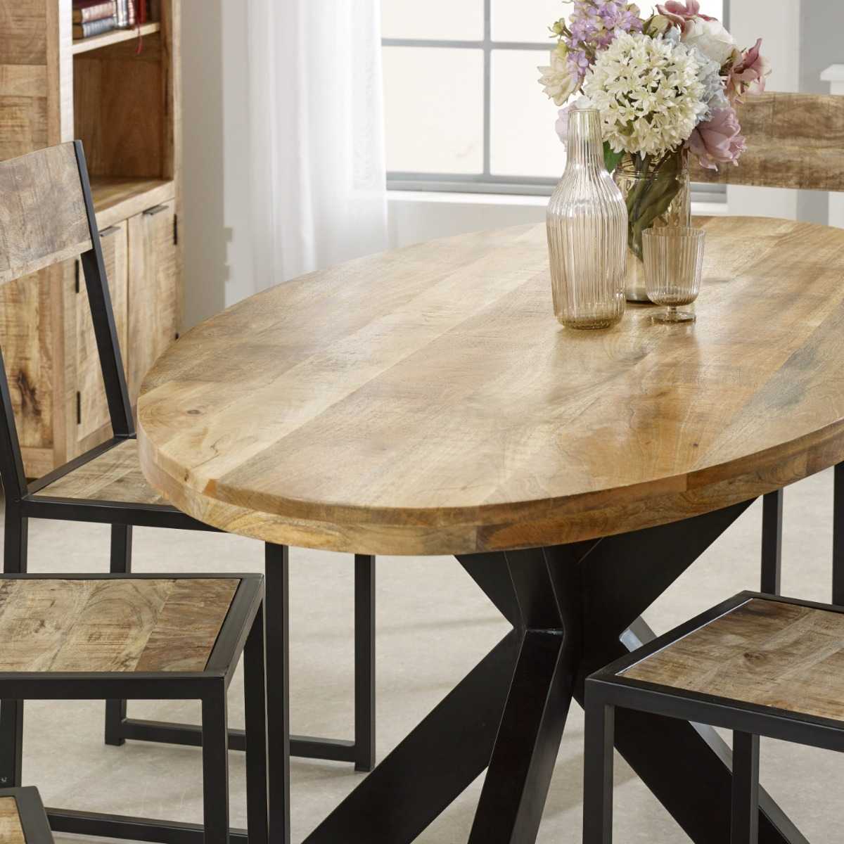 Brushwood Solid Wood & Metal Oval Dining Table 6-8 Seater