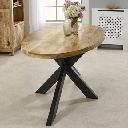 Brushwood Solid Wood & Metal Oval Dining Table 6-8 Seater