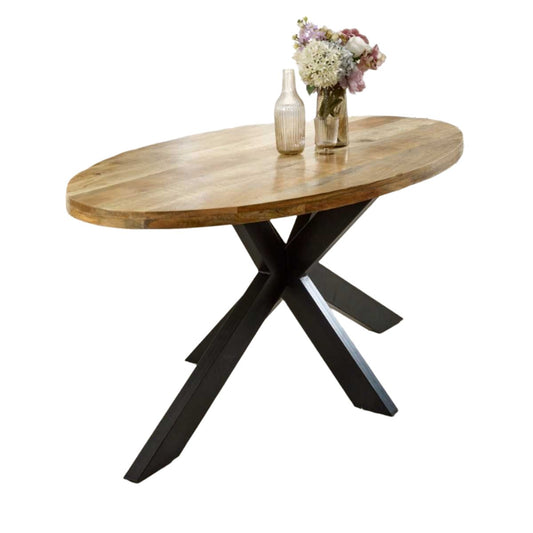 Brushwood Solid Wood & Metal Oval Dining Table 6-8 Seater