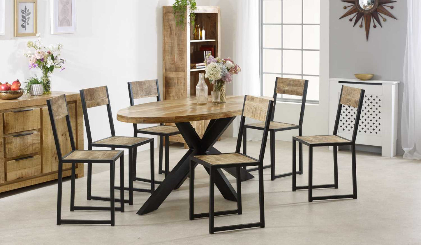 Brushwood Solid Wood & Metal Oval Dining Table 6-8 Seater