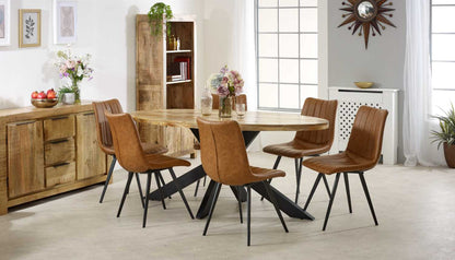 Brushwood Solid Wood & Metal Oval Dining Table 6-8 Seater