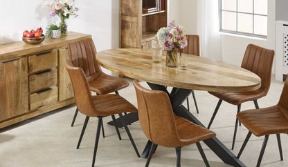 Brushwood Solid Wood & Metal Oval Dining Table 6-8 Seater