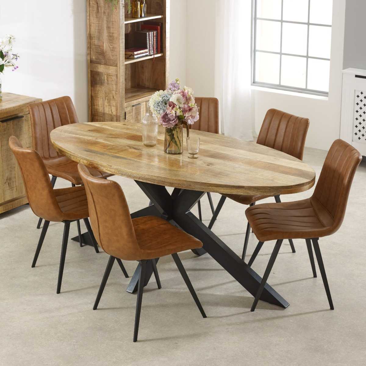 Brushwood Solid Wood & Metal Oval Dining Table 6-8 Seater