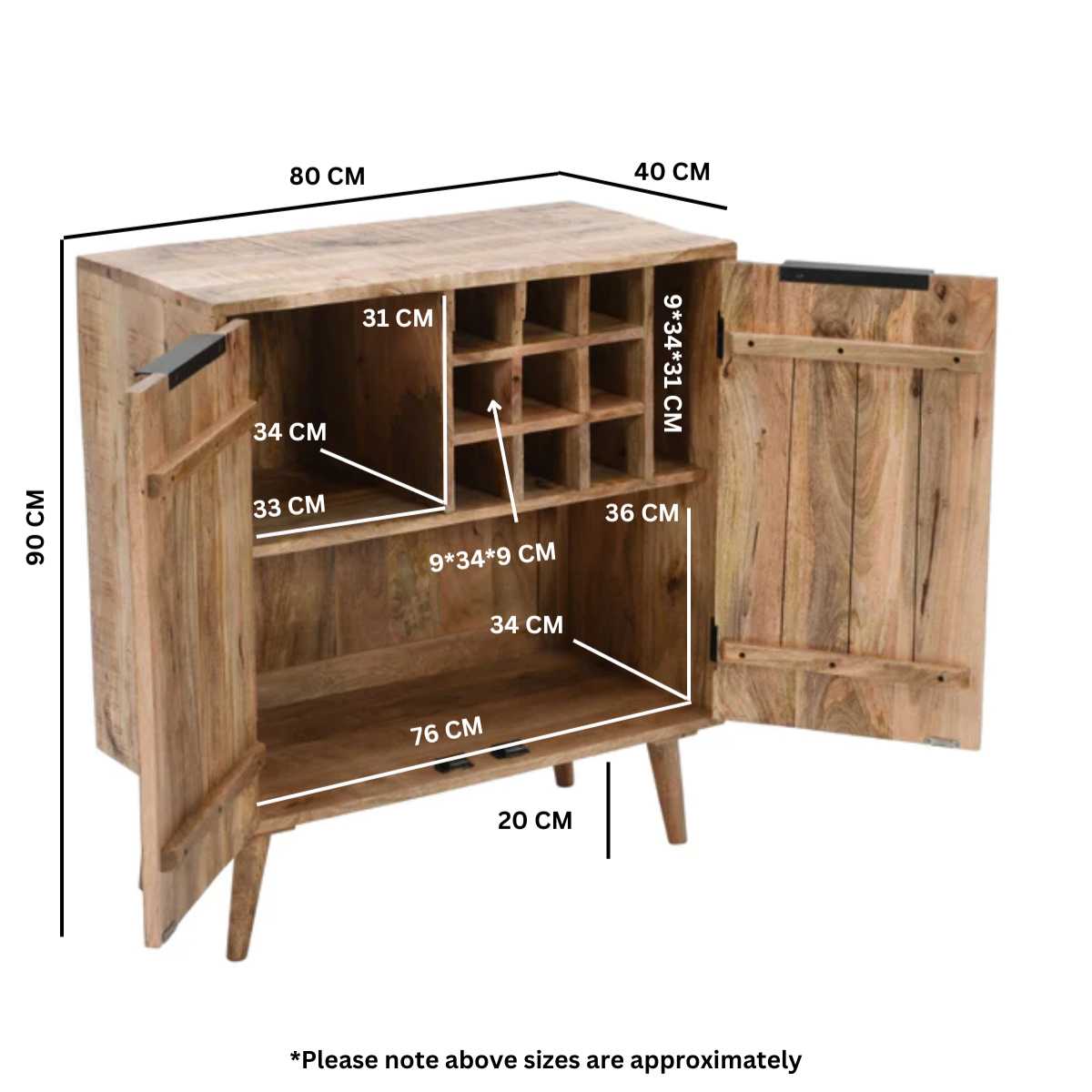 Brushwood Solid Wood Drinks Cabinet Sideboard