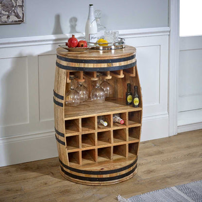 Brushwood Solid Dark Wood Barrel Wine Sideboard