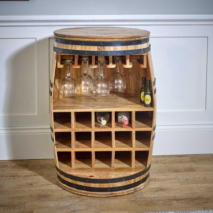 Brushwood Solid Dark Wood Barrel Wine Sideboard