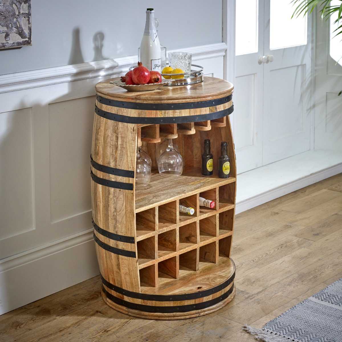 Brushwood Solid Dark Wood Barrel Wine Sideboard