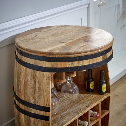 Brushwood Solid Dark Wood Barrel Wine Sideboard