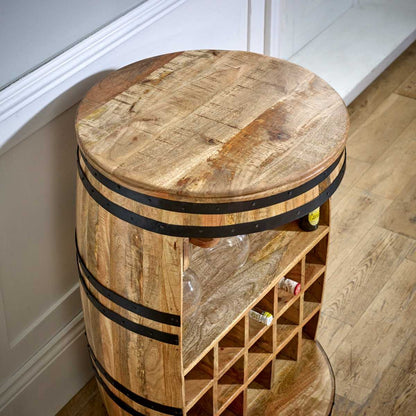 Brushwood Solid Dark Wood Barrel Wine Sideboard