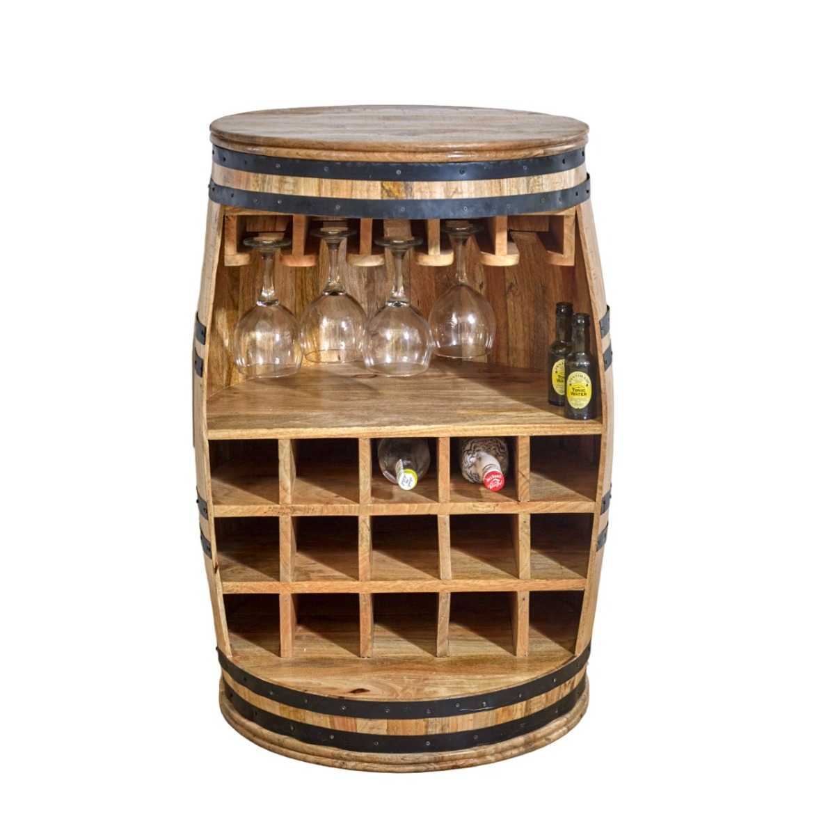 Brushwood Solid Dark Wood Barrel Wine Sideboard