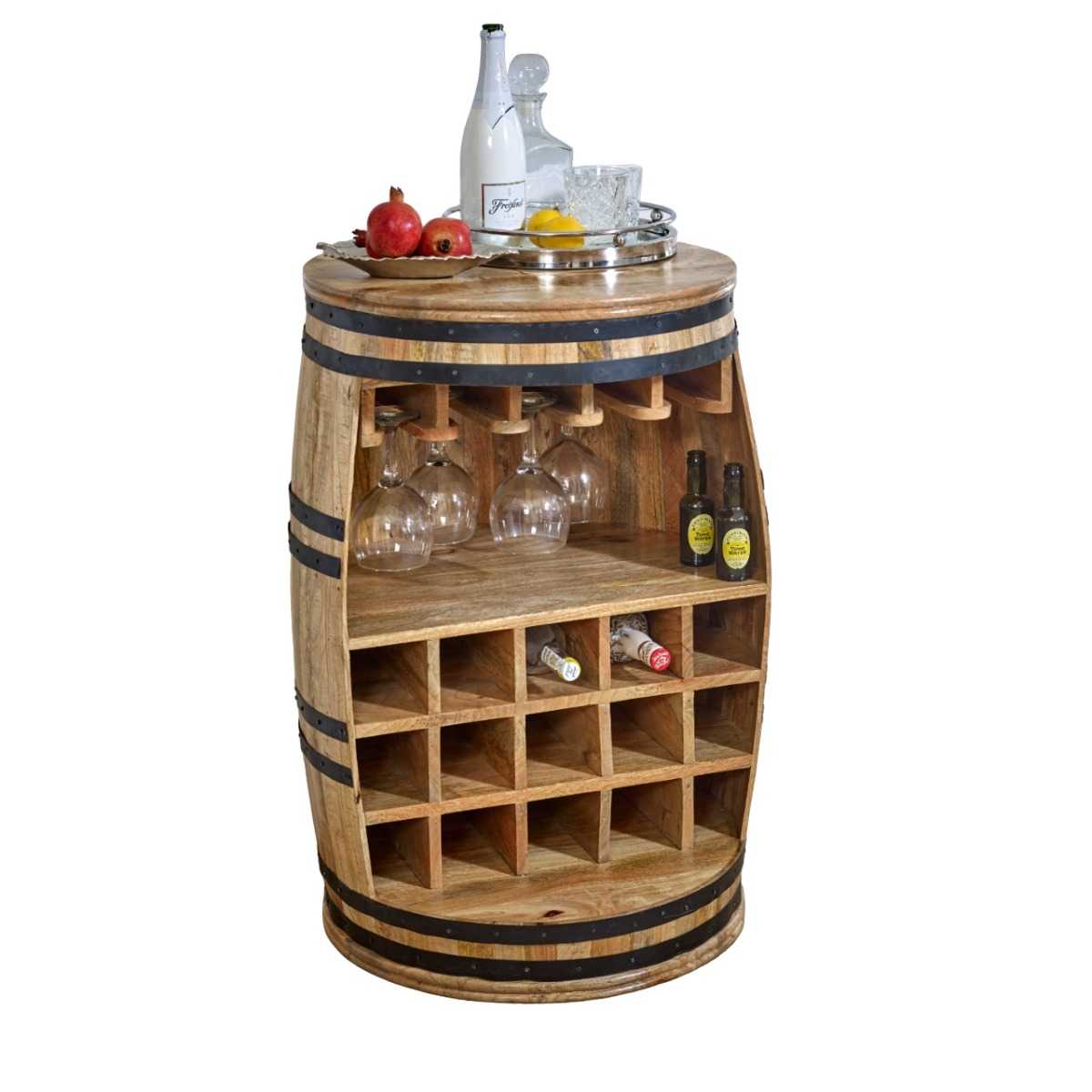 Brushwood Solid Dark Wood Barrel Wine Sideboard