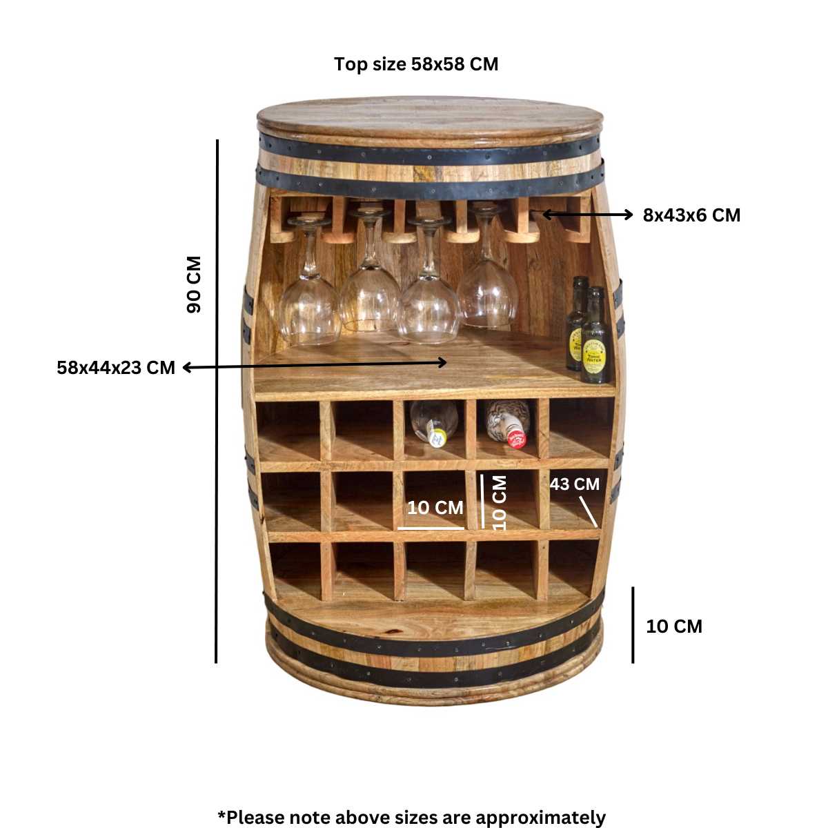 Brushwood Solid Dark Wood Barrel Wine Sideboard