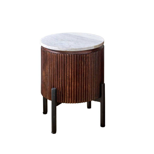 Loriini Mango Wood Side Table With Marble Top & Metal Legs