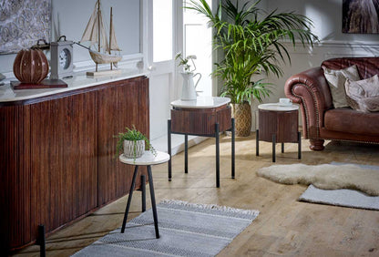 Loriini Solid Wood Sideboard/Drinks Cabinet With Marble Top & Metal Legs