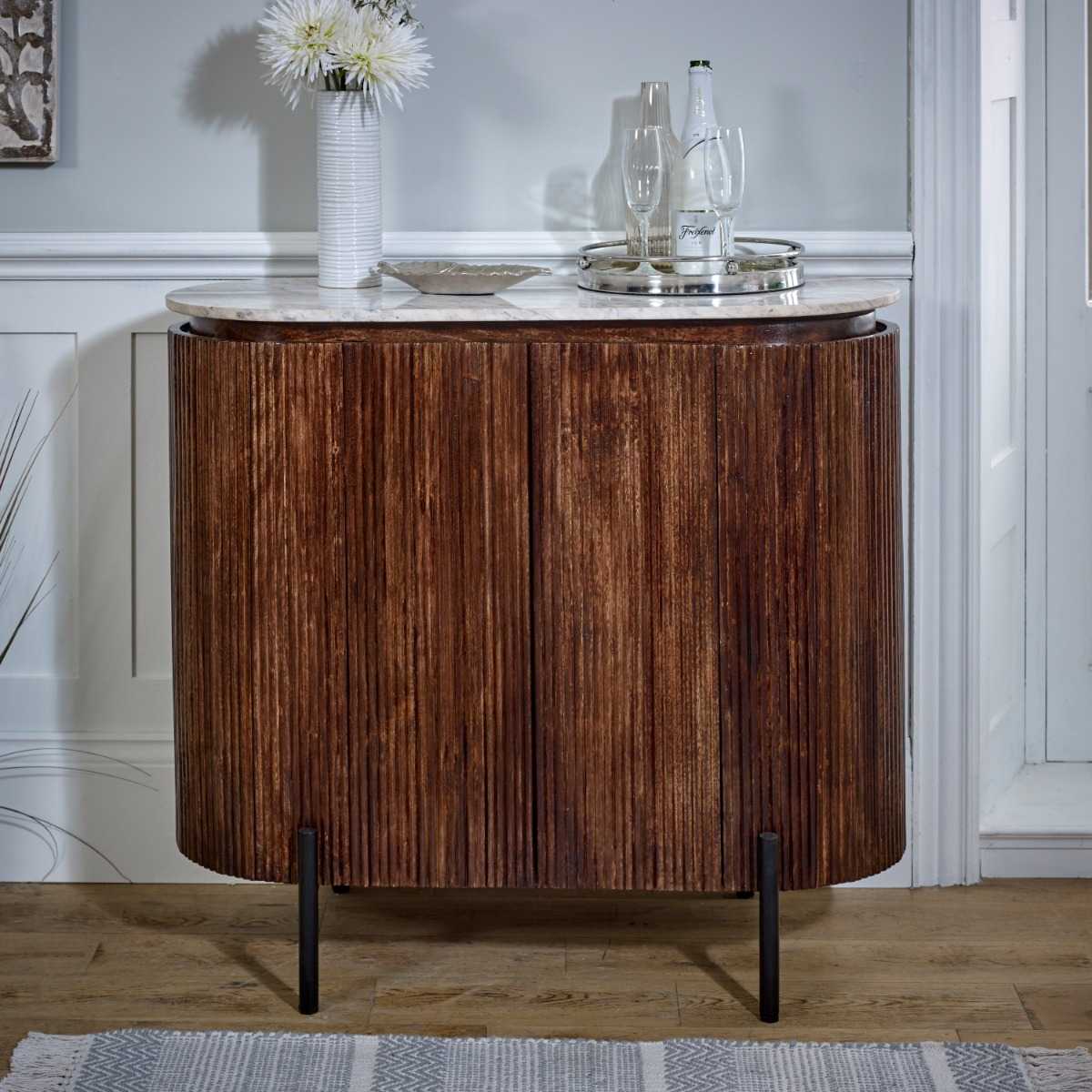 Loriini Solid Wood Sideboard/Drinks Cabinet With Marble Top & Metal Legs