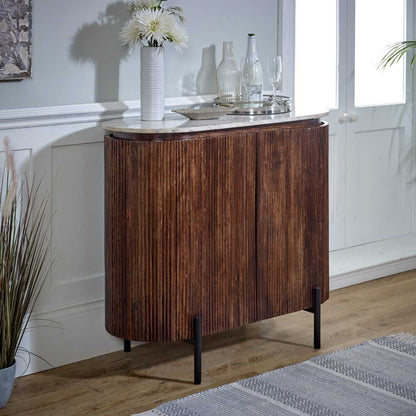 Loriini Solid Wood Sideboard/Drinks Cabinet With Marble Top & Metal Legs