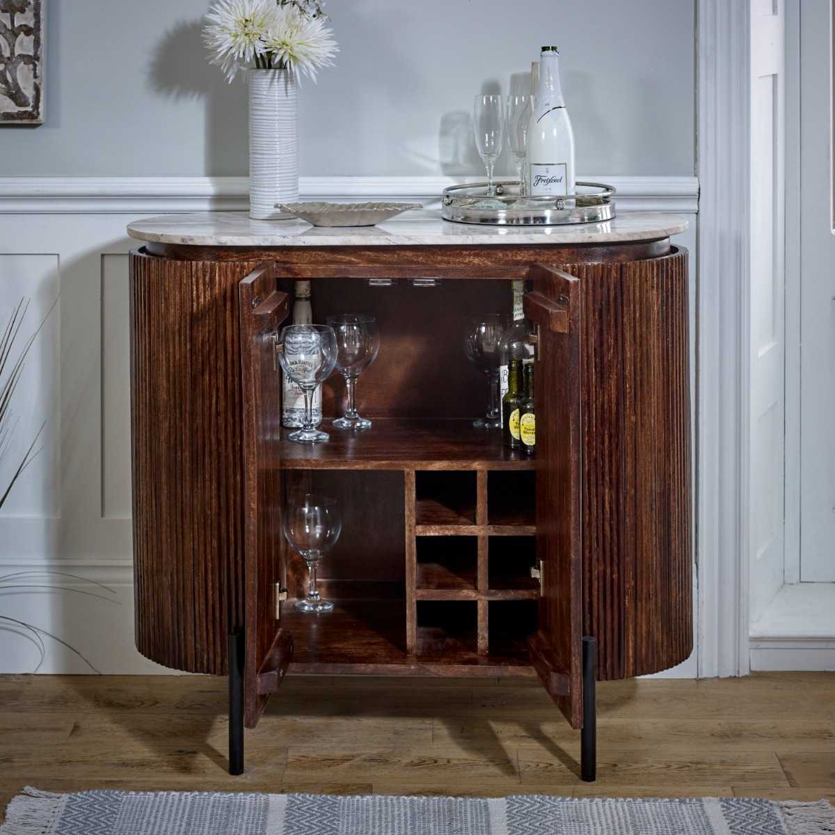 Loriini Solid Wood Sideboard/Drinks Cabinet With Marble Top & Metal Legs