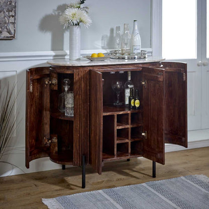 Loriini Solid Wood Sideboard/Drinks Cabinet With Marble Top & Metal Legs