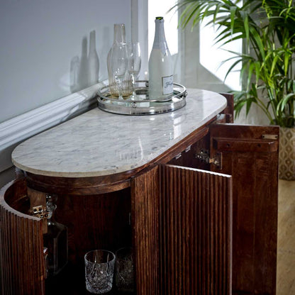 Loriini Solid Wood Sideboard/Drinks Cabinet With Marble Top & Metal Legs