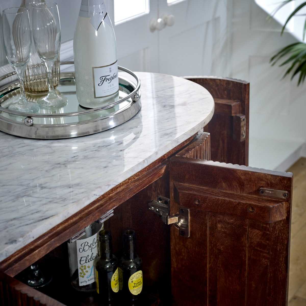 Loriini Solid Wood Sideboard/Drinks Cabinet With Marble Top & Metal Legs