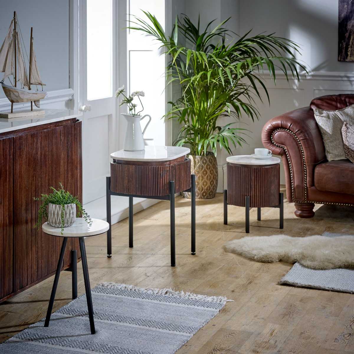 Loriini Solid Wood Sideboard/Drinks Cabinet With Marble Top & Metal Legs