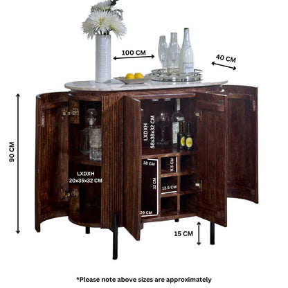 Loriini Solid Wood Sideboard/Drinks Cabinet With Marble Top & Metal Legs