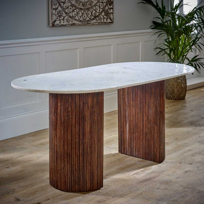 Loriini Mango Wood Dining Table 170Cm With Marble Top