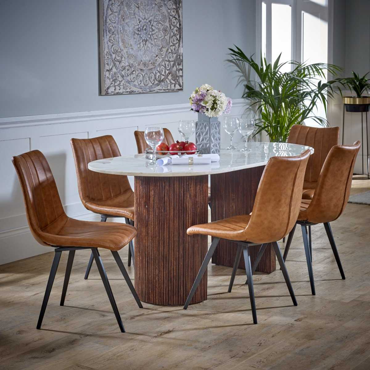 Loriini Mango Wood Dining Table 170Cm With Marble Top