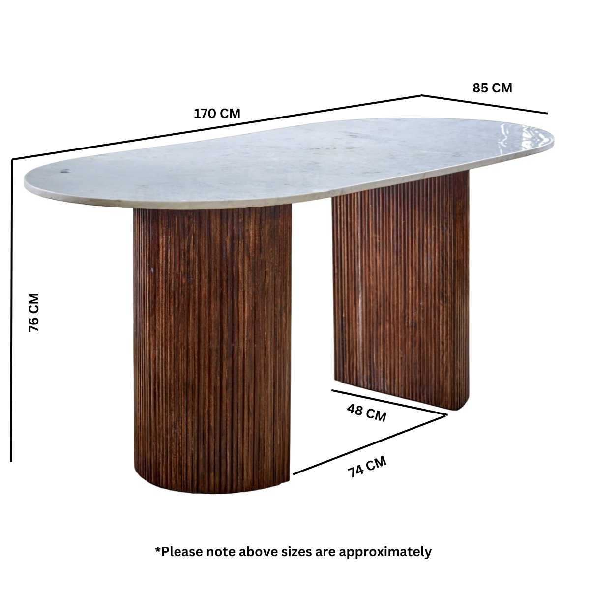 Loriini Mango Wood Dining Table 170Cm With Marble Top