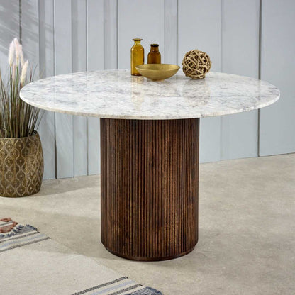 Loriini Mango Wood Dining Table Round With Marble Top