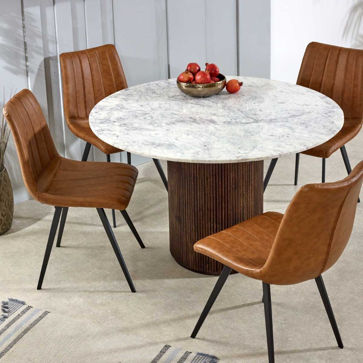 Loriini Mango Wood Dining Table Round With Marble Top