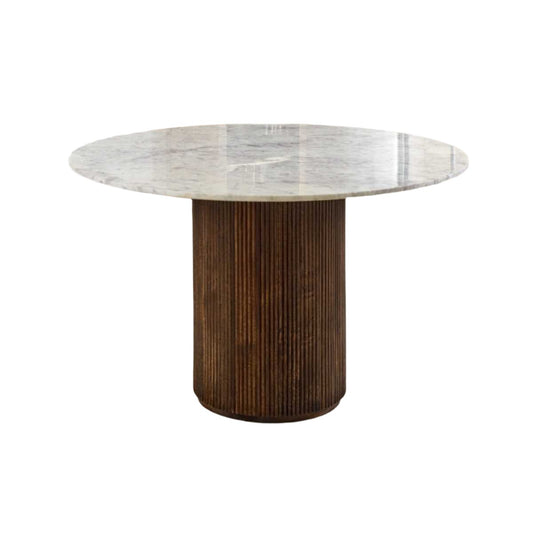 Loriini Mango Wood Dining Table Round With Marble Top