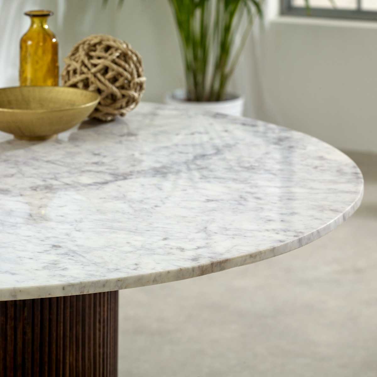 Loriini Mango Wood Dining Table Round With Marble Top