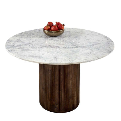 Loriini Mango Wood Dining Table Round With Marble Top