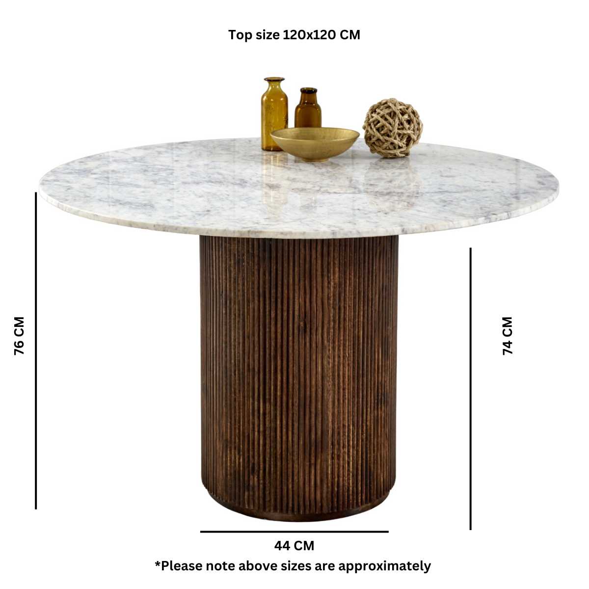 Loriini Mango Wood Dining Table Round With Marble Top