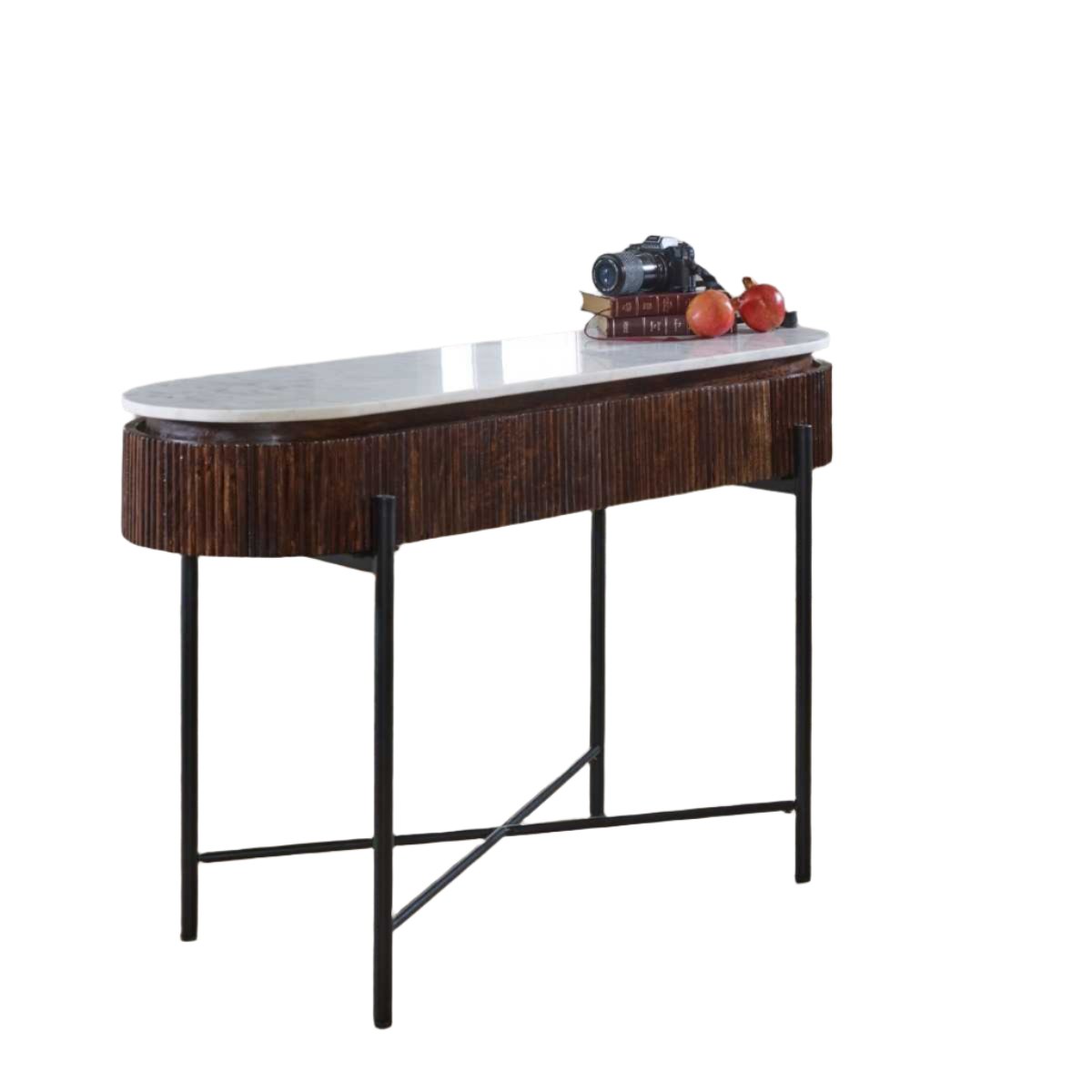 Loriini Mango Wood Console Table With Marble Top And Metal Legs