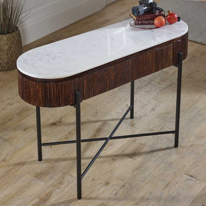 Loriini Mango Wood Console Table With Marble Top And Metal Legs